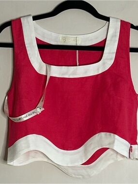 Red Sleeveless Crop Tank Top with White Trim - Women's